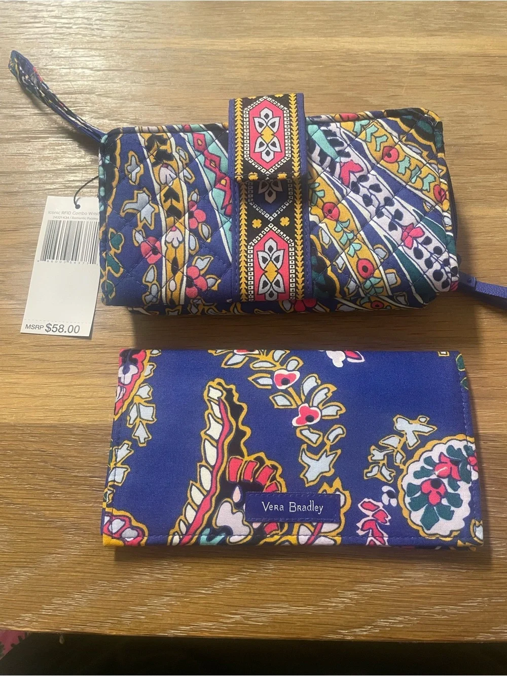 Vera Bradley Navy Floral Quilted Wristlet and Matching Wallet